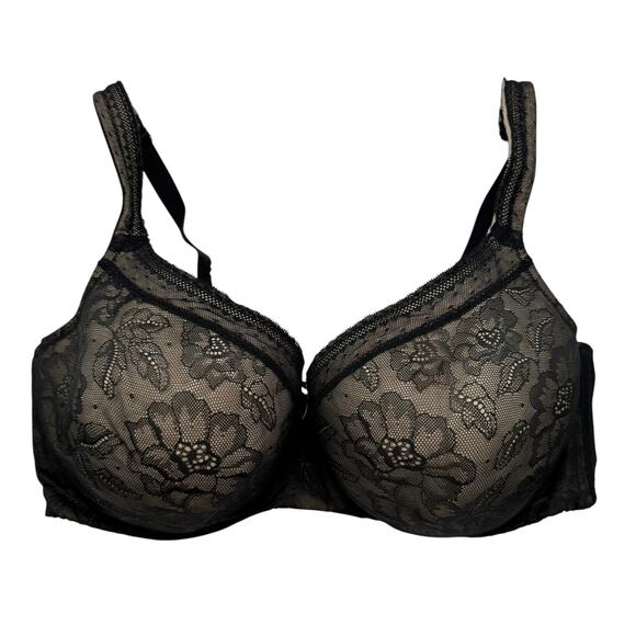 CACIQUE Lightly Lined Balconette Bra with Black Lace Size 42F Underwire Hook Eye - Picture 1 of 7